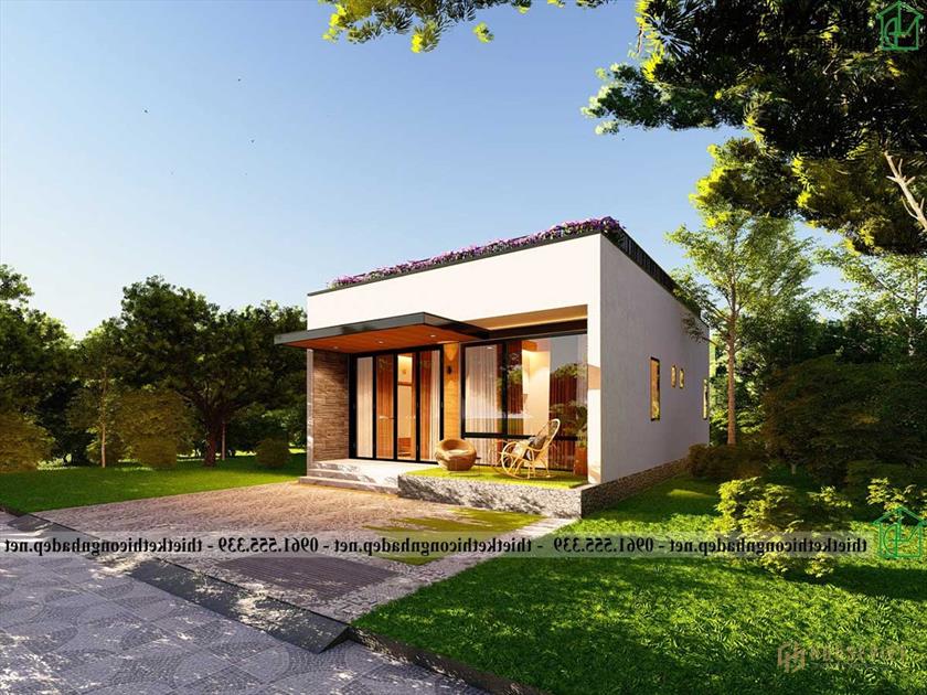 Mẫu thiết kế nhà cấp 4 mái bằng 2 phòng ngủ 7x10m đẹp giá rẻ NDNC4186