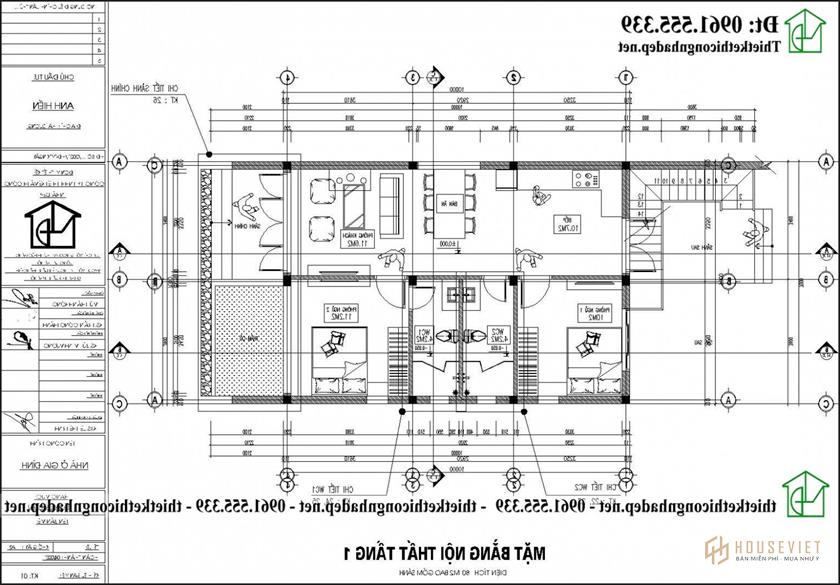 Bản vẽ mặt bằng mẫu nhà cấp 4 7x10m mái bằng NDNC4186