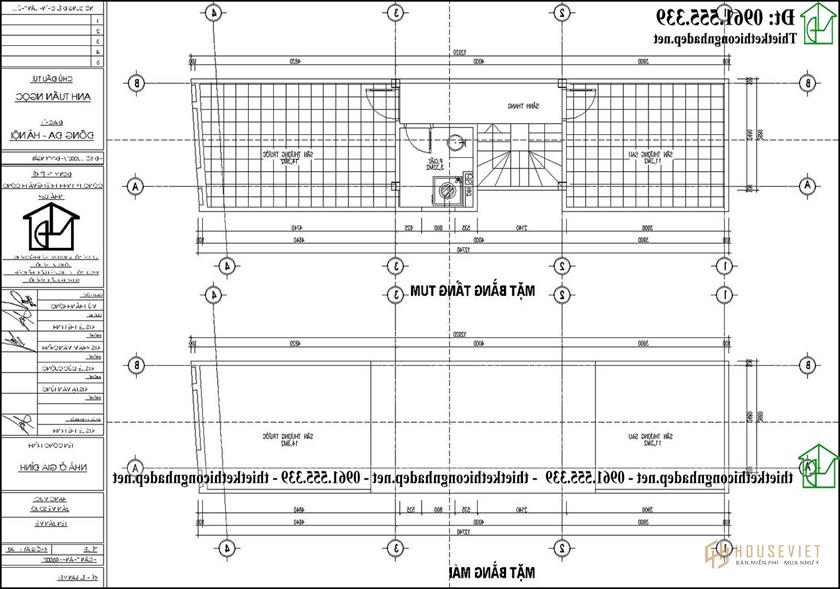 Mặt bằng tầng 5 và mái của mẫu thiết kế nhà khung thép tiền chế NDNP5T7