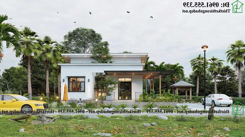 Mặt bằng mẫu nhà cấp 4 mái xéo 2 phòng ngủ NDNC4187