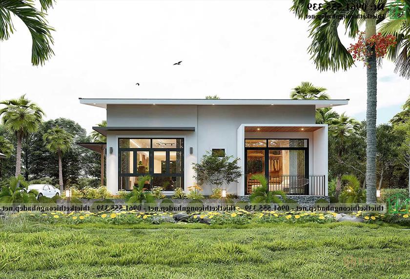 Mẫu nhà cấp 4 2 phòng ngủ mái xéo đẹp NDNC4187