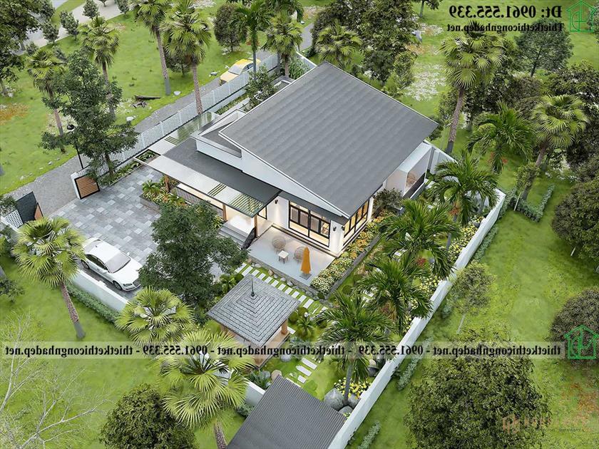 Phối cảnh tổng thể của mẫu nhà cấp 4 đẹp NDNC4187