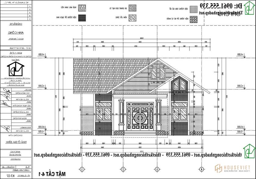 Bản vẽ mặt tiền mẫu nhà cấp 4 đẹp 12x10m 3 phòng ngủ NDNC4189