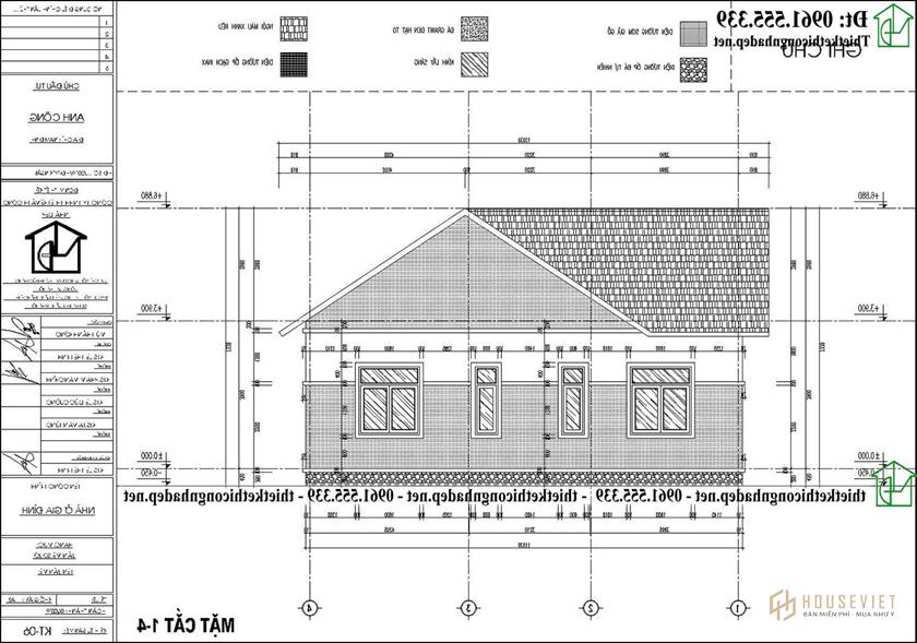 Bản vẽ mặt bằng nhà cấp 4 3 phòng ngủ 1 phòng thờ NDNC4189