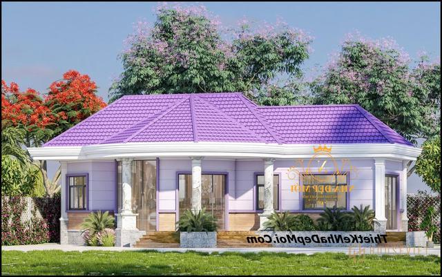 Ngắm bản vẽ thiết kế biệt thự nhà vườn mini đẹp mái ngói màu tím M.Đức