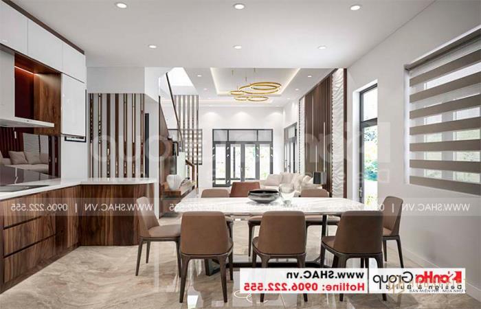 Mẫu thiết kế nhà phố hiện đại 3 tầng mái bằng 5x11,95m tại Hải Phòng - SH NOD 0216 30 Thiết kế phòng bếp với tủ bếp đẹp sang trọng và bàn săn