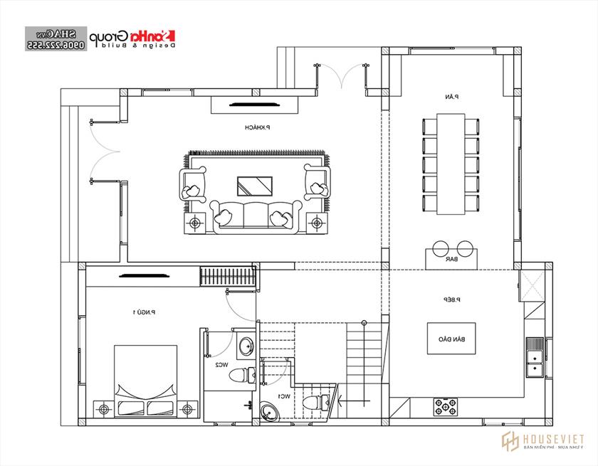 Nhà phố 3 tầng 300m2 phong cách hiện đại - SH BTD 0086 5 Bản vẽ mặt bằng tầng 1 biệt thự BTD 0086