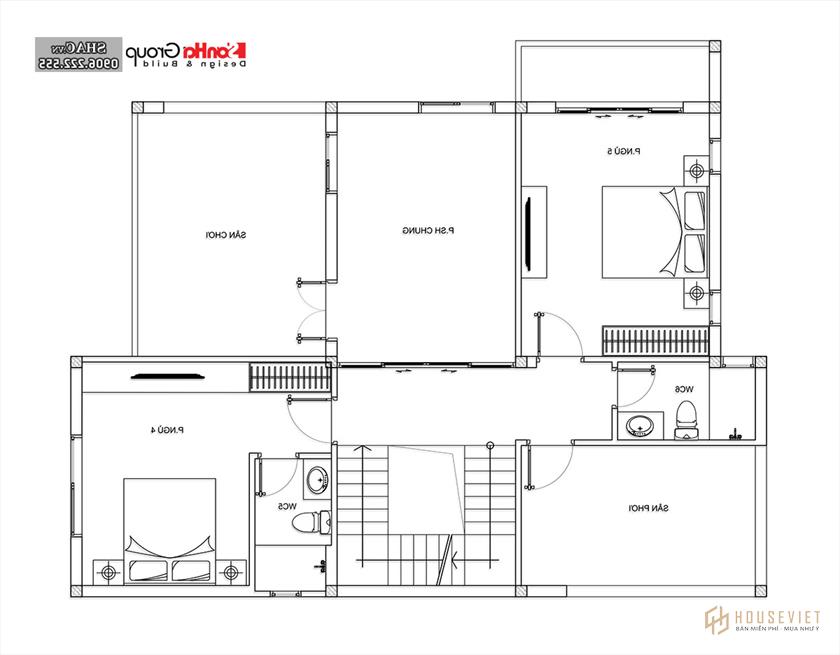 Nhà phố 3 tầng 300m2 phong cách hiện đại - SH BTD 0086 7 Bản vẽ mặt bằng tầng 3 biệt thự BTD 0086
