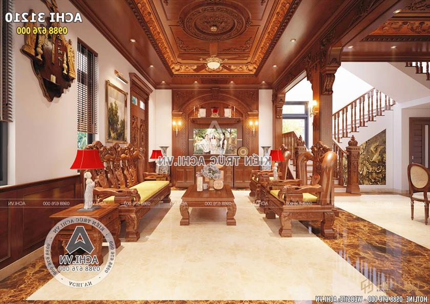Không gian nội thất phòng khách mẫu nhà 3 tầng tân cổ điển Không gian nội thất phòng khách mẫu nhà 3 tầng tân cổ điển