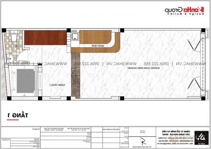 Mẫu nhà ống tân cổ điển 5 tầng 4x11,19m có thang máy tại Hải Phòng - SH NOP 0210 24 Mặt bằng công năng tầng 1 mẫu nhà ống tân cổ điển 5 tầng có thang máy tại Hải Phòng