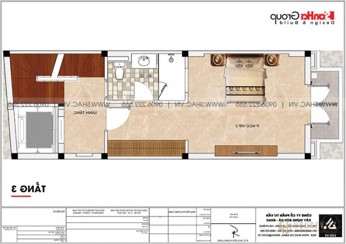 Mẫu nhà ống tân cổ điển 5 tầng 4x11,19m có thang máy tại Hải Phòng - SH NOP 0210 26 Mặt bằng công năng tầng 3 mẫu nhà ống 5 tầng tân cổ điển có thang máy tại Hải Phòng