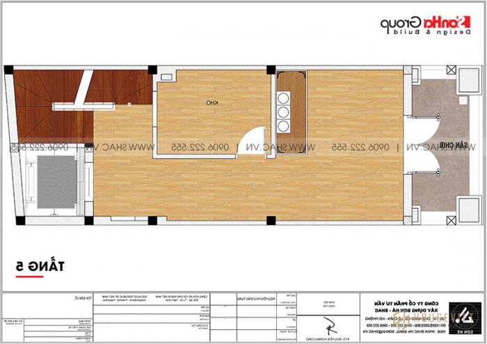 Mẫu nhà ống tân cổ điển 5 tầng 4x11,19m có thang máy tại Hải Phòng - SH NOP 0210 28 Mặt bằng công năng tầng 5 Nhà 5 tầng tân cổ điển có thang máy tại Hải Phòng