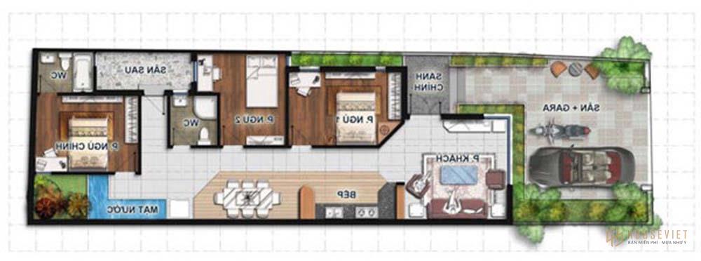 Bản vẽ mặt bằng nhà ống 1 tầng 3 phòng ngủ Bản vẽ mặt bằng nhà ống 1 tầng 3 phòng ngủ