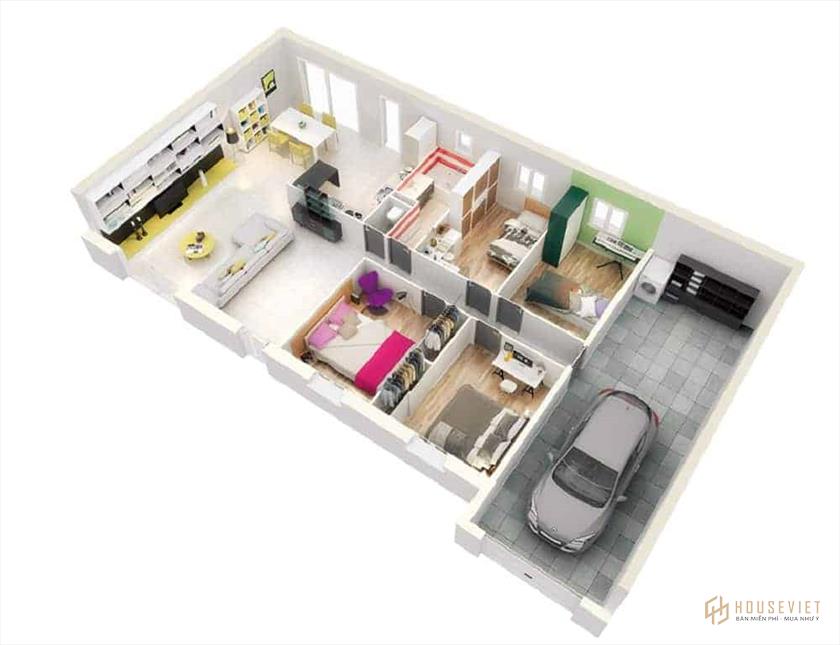 Mẫu thiết kế nhà 1 tầng và 3 phòng ngủ đẹp