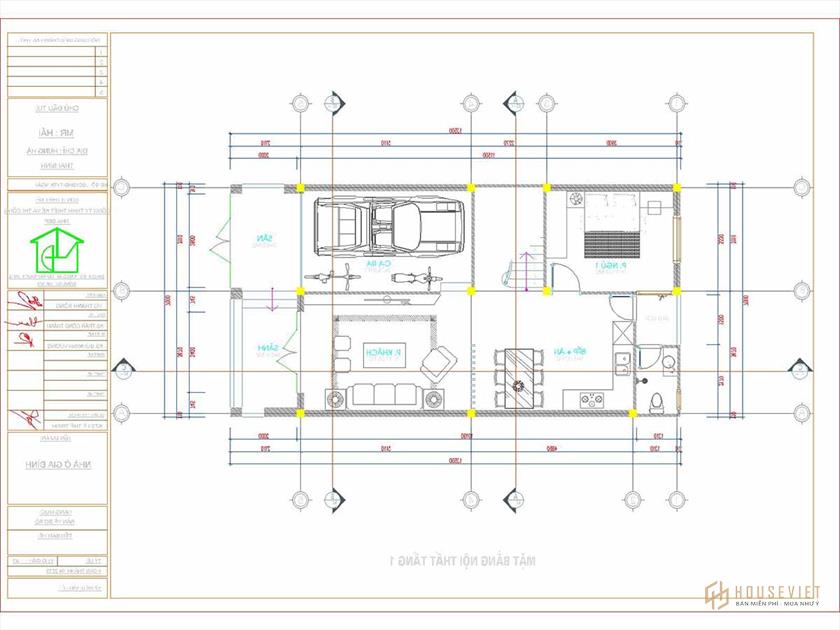 Mặt bằng tầng 1 nhà phố 3 tầng 7x13m hiện đại và khoa học