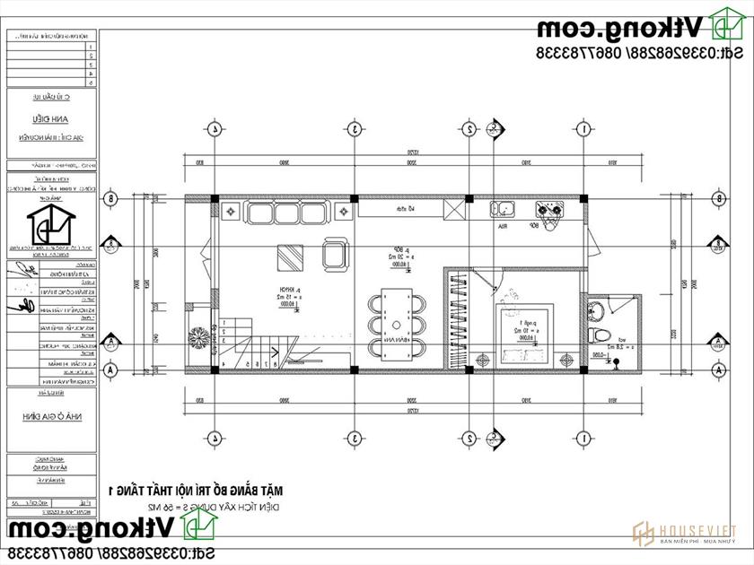 Bản vẽ mặt bằng tầng 1 Mẫu nhà cấp 4 5x13m