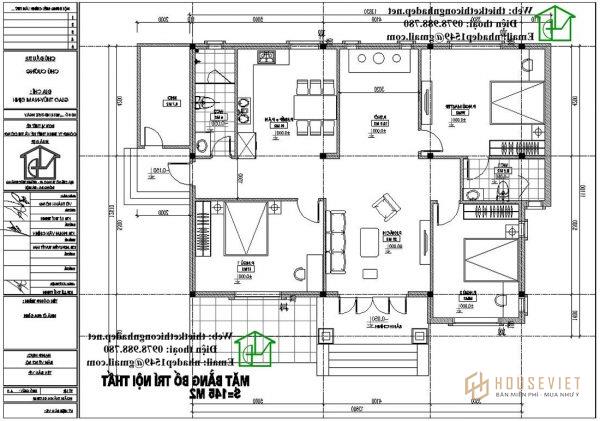 Mặt bằng nội thất biệt thự nhà vườn mái thái DBT1T57