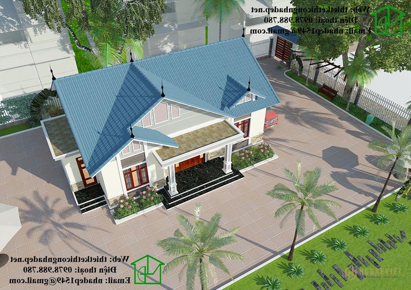 Phối cảnh trên cao biệt thự vườn mái thái