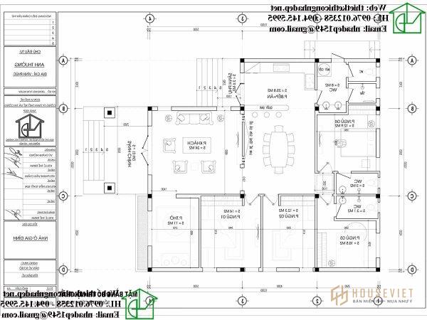 Mặt bằng bố trí nội thất biệt thự 1 tầng có 3 phòng ngủ đẹp