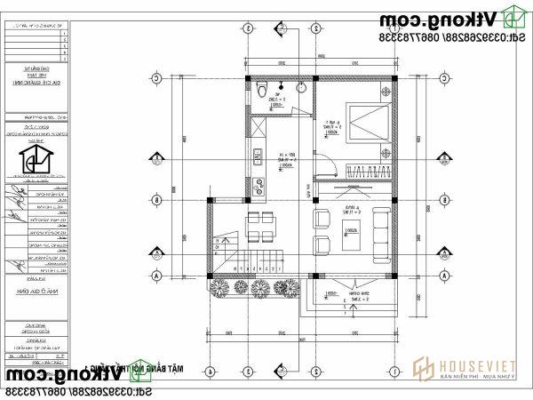     Mặt bằng tầng 1 nhà phố 3 tầng 7x10m 