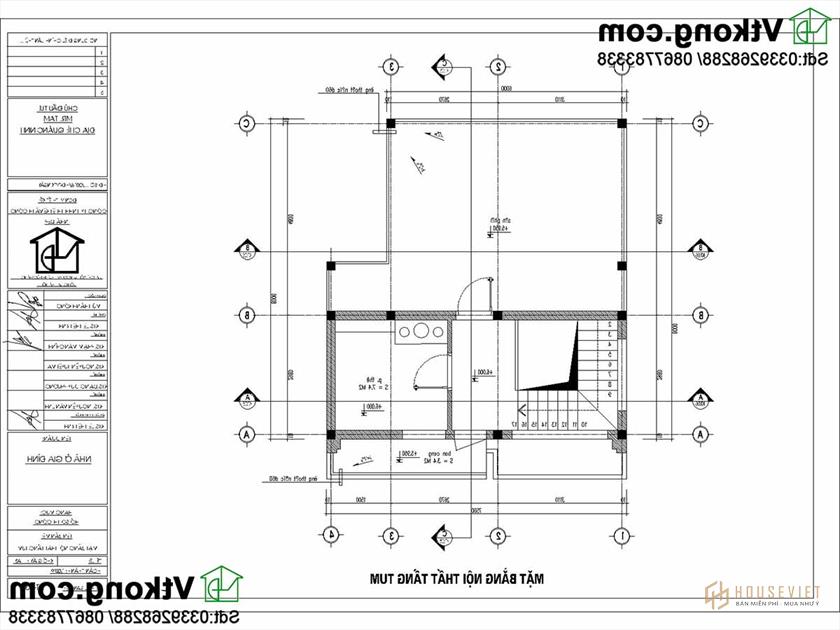 Mặt bằng tầng 3 nhà phố 3 tầng 7x10m