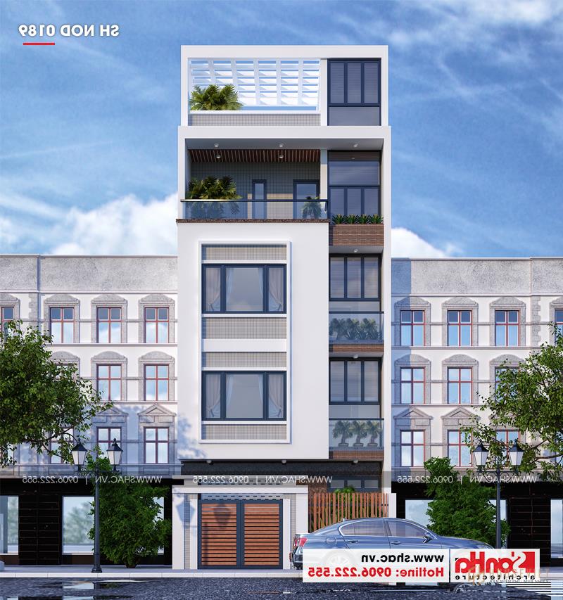Nhà phố hiện đại 4 tầng 1 tum có gara trong nhà tại Hải Phòng - SH NOD 0189 18 Mẫu mặt tiền nhà ống có gara được thiết kế tinh tế, đẳng cấp.