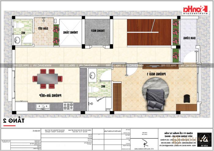 Nhà phố hiện đại 4 tầng 1 tum có gara trong nhà tại Hải Phòng - SH NOD 0189 28 Bản vẽ mặt bằng công năng tầng 2 mẫu nhà ống 4 tầng 1 tum hiện đại tại Hải Phòng