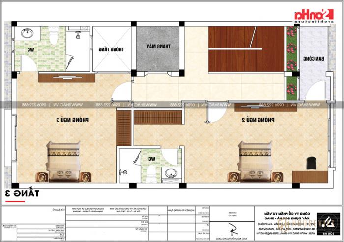 Nhà phố hiện đại 4 tầng 1 tum có gara trong nhà tại Hải Phòng - SH NOD 0189 29 Bản vẽ mặt bằng công năng tầng 3 nhà ống hiện đại có gara trong nhà tại Hải Phòng