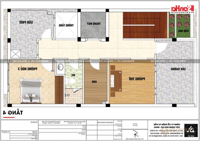 Nhà phố hiện đại 4 tầng 1 tum có gara trong nhà tại Hải Phòng - SH NOD 0189 30 Bản vẽ mặt bằng công năng tầng 4 nhà ống hiện đại có gara trong nhà tại Hải Phòng