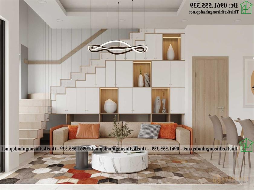 Mẫu thiết kế sofa nhà ống 4 tầng đẹp NDNP4T20