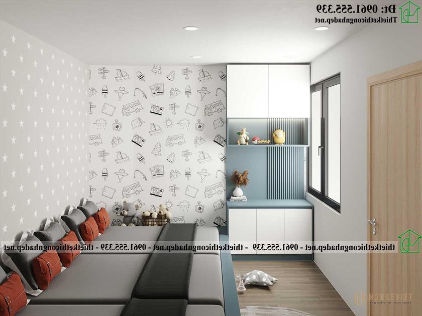 Thiết kế nội thất phòng ngủ con trai - giường liền kề NDNP4T20
