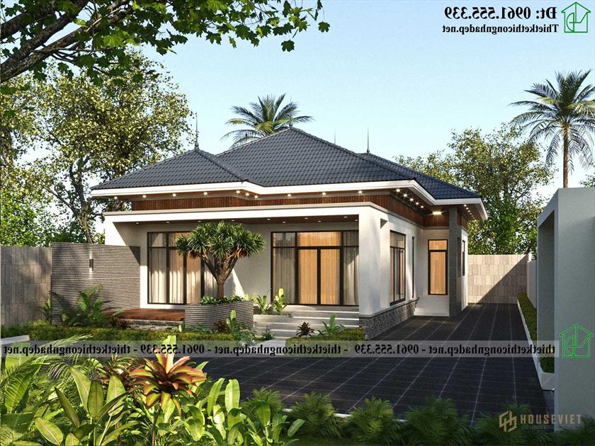 Mặt tiền mẫu thiết kế nhà cấp 4 đẹp 3 phòng ngủ 9x14m NDNC4191