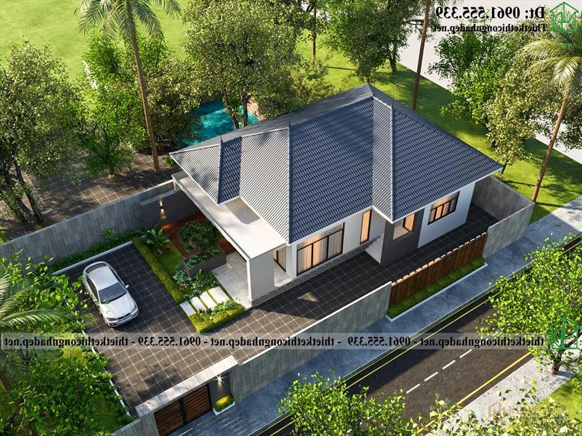 Phối cảnh tổng thể mẫu nhà cấp 4 3 phòng ngủ 9x14m NDNC4191