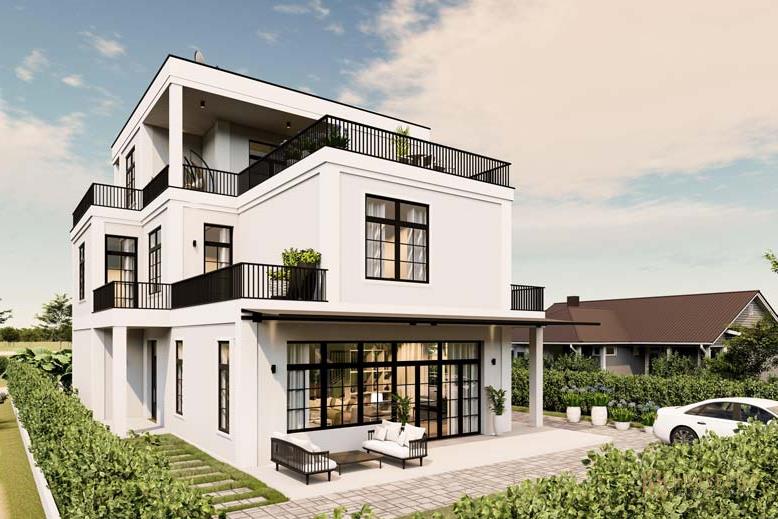 Thiết kế và thi công biệt thự hiện đại 3 tầng đẹp - anh Thái ở Bình Dương