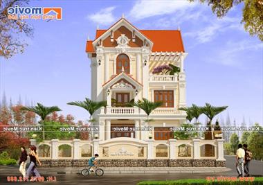 Mẫu biệt thự 3 tầng kiến trúc pháp đẹp, sang trọng có 4 phòng ngủ - MB1709