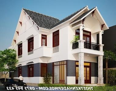 Bản vẽ nhà 2 tầng đơn giản mái thái 6 × 18 2 mặt tiền có gara ô tô phía sau