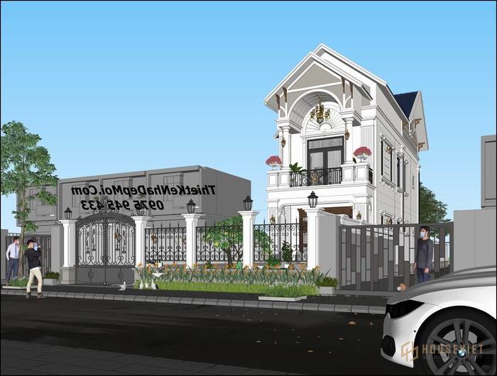 Bản vẽ thi công biệt thự 2 tầng mái thái 8x20m