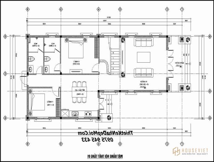Bản vẽ nhà 2 tầng hình chữ L mái thái 2022