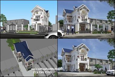 Bản vẽ thiết kế biệt thự 2 tầng hình chữ L mái thái đẹp có 4 phòng ngủ 2022