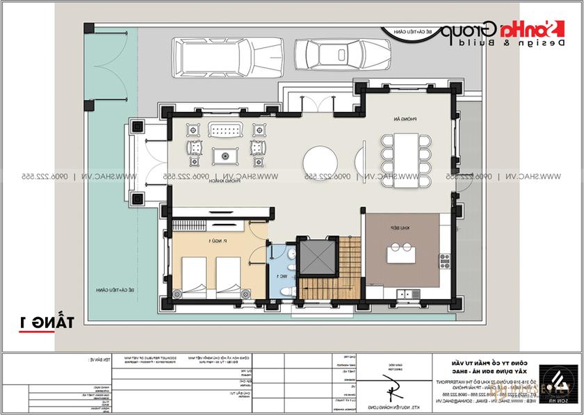 Biệt thự tân cổ điển 3 tầng diện tích 300m2 tại Hải Phòng - SH BTP 0166 14 Mặt bằng tầng 1 mẫu thiết kế biệt thự tân cổ điển sang trọng tại Hải Phòng
