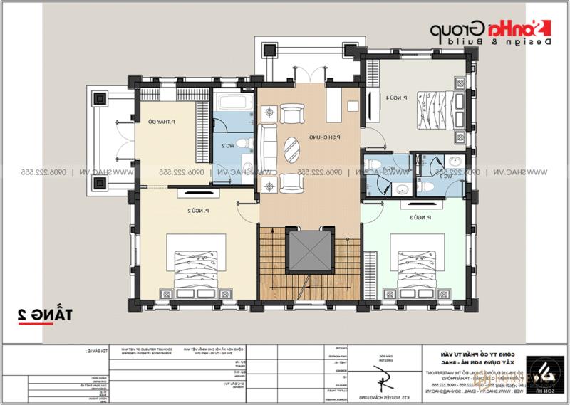 Biệt thự tân cổ điển 3 tầng diện tích 300m2 tại Hải Phòng - SH BTP 0166 15 Chi tiết mặt bằng tầng 2 trong mẫu thiết kế biệt thự song lập 3 tầng tại Hải Phòng