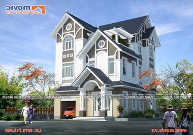 Mẫu biệt thự 3 tầng hiện đại mái thái đẹp diện tích 120m2 - MB 1503