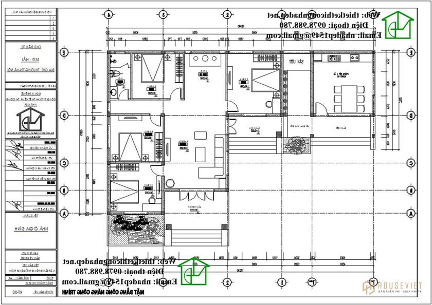 Mặt bằng bố trí nội thất biệt thự đẹp 1 tầng