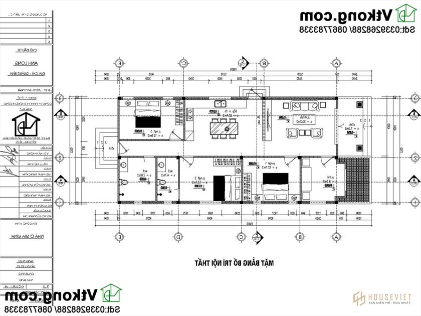 Mặt bằng công năng nhà cấp 4 3 phòng ngủ