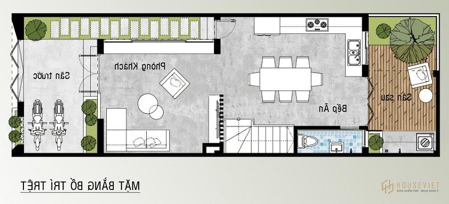 Mẫu nhà 2 tầng 3 phòng ngủ 5x15