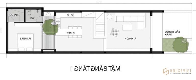 Mẫu nhà 2 tầng 3 phòng ngủ 5x15