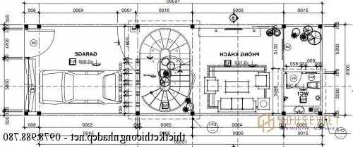 Mặt bằng tầng 1 nhà phố 5x16m