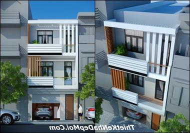 Mẫu nhà phố hiện đại 1 trệt 2 lầu có giếng trời anh Tiến