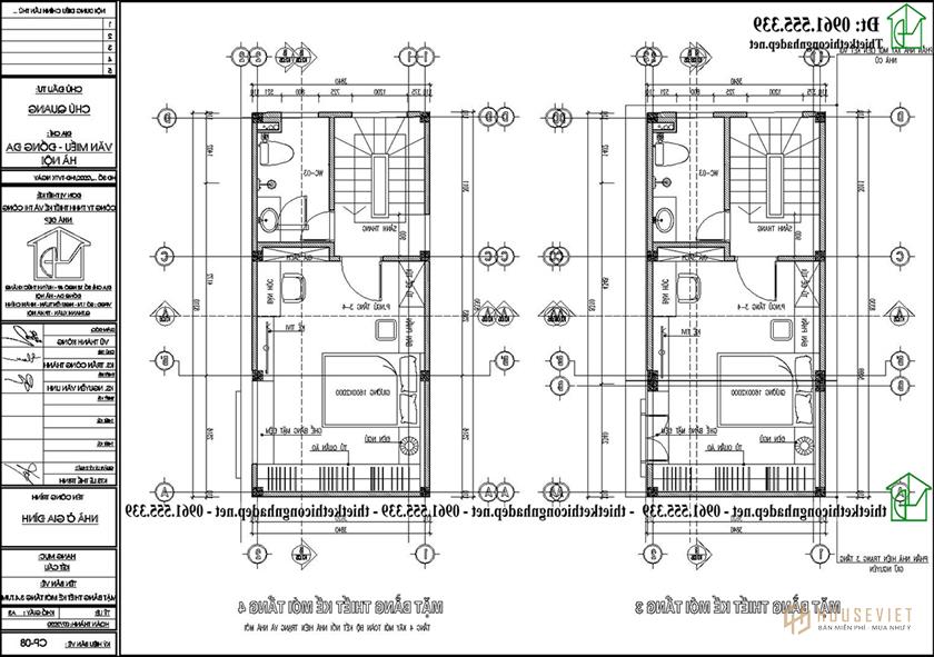 Mặt bằng nội thất tầng 3 và tầng 4 nhà phố 30m2 NDNP4T23