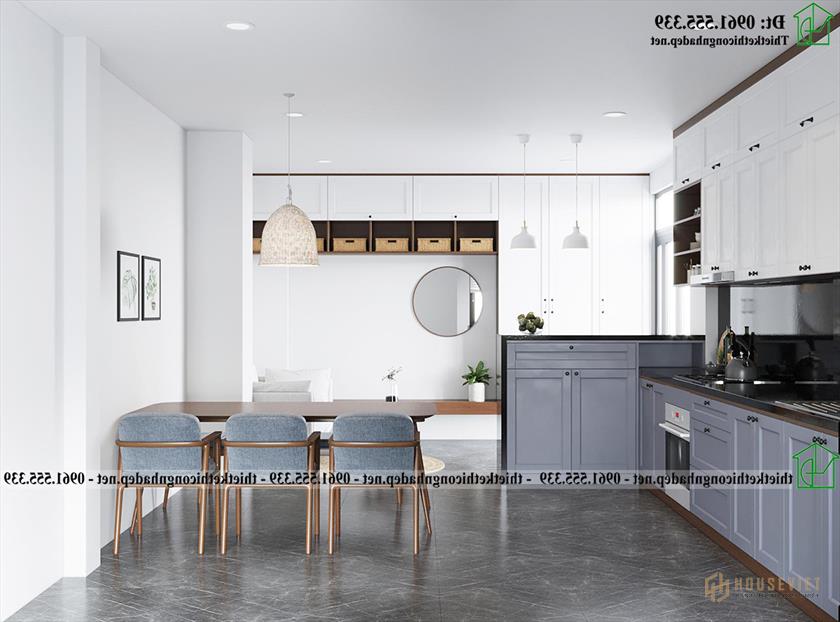 Thiết kế nội thất phòng bếp hiện đại gỗ công nghiệp NDNP4T23